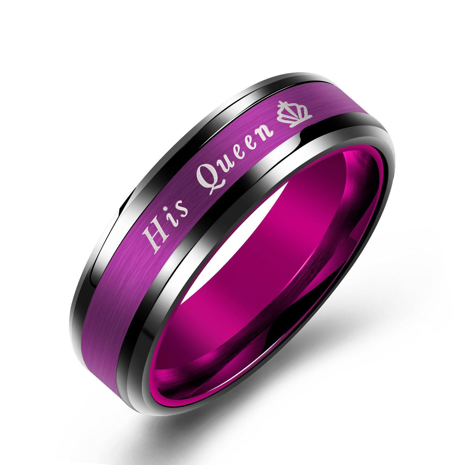 Blue and Purple Her King His Queen Couple Rings In Stainless Steel Engravable Inside