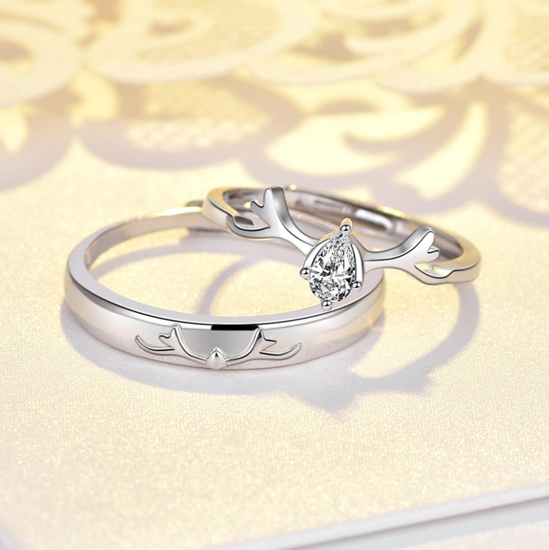 Mobius S925 Sterling Silver with 3A Cubic Zirconia  couple ring a Deer Has Your lover Ring For wedding Size Adjustable