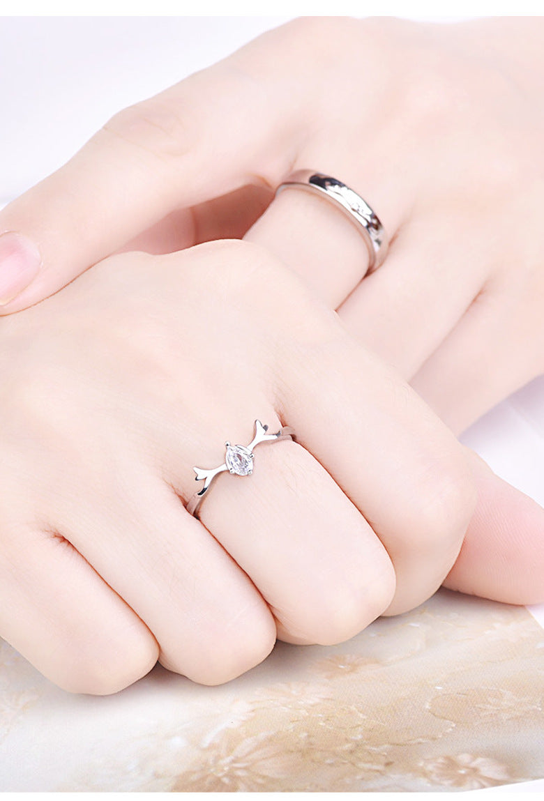 Mobius S925 Sterling Silver with 3A Cubic Zirconia  couple ring a Deer Has Your lover Ring For wedding Size Adjustable