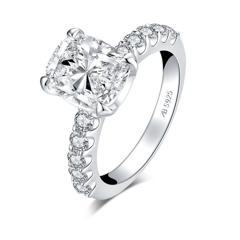 Deluxe 3 CT Rectangular Diamond ring, Seiko  S925 sterling silver ring, For women,Promise & Wedding