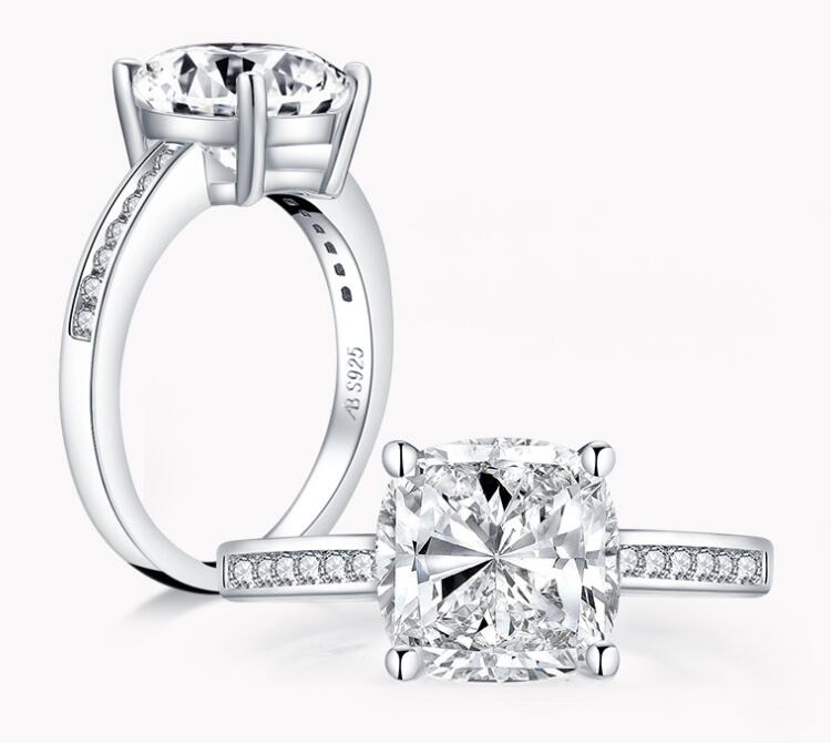 Flower Super Flash,Deluxe 3 CT Rectangular Diamond ring, Seiko  S925 sterling silver ring, For women,Promise & Wedding