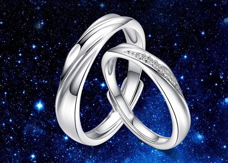 Mobius S925 Sterling Silver with 3A Cubic Zirconia  couple ring a pair of simple rings for wedding size adjustable