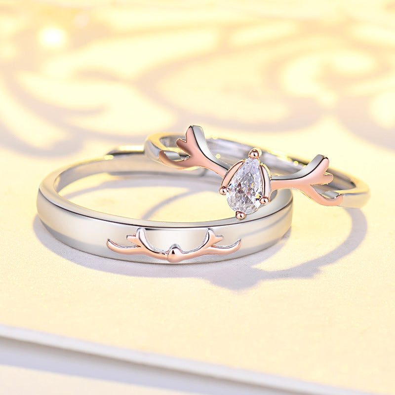 Mobius S925 Sterling Silver with 3A Cubic Zirconia  couple ring a Deer Has Your lover Ring For wedding Size Adjustable