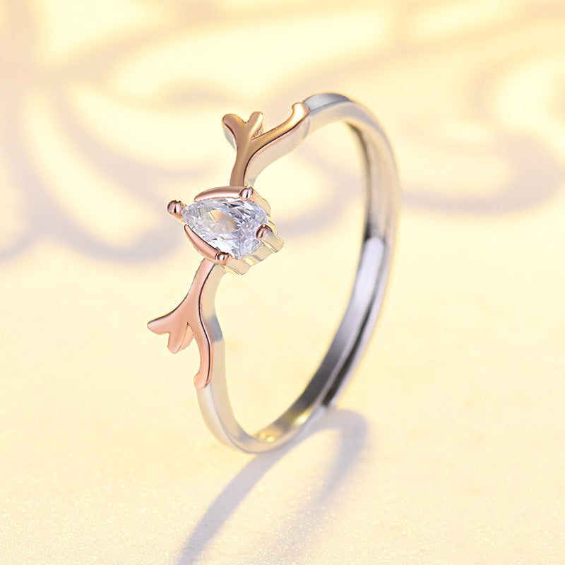 Mobius S925 Sterling Silver with 3A Cubic Zirconia  couple ring a Deer Has Your lover Ring For wedding Size Adjustable