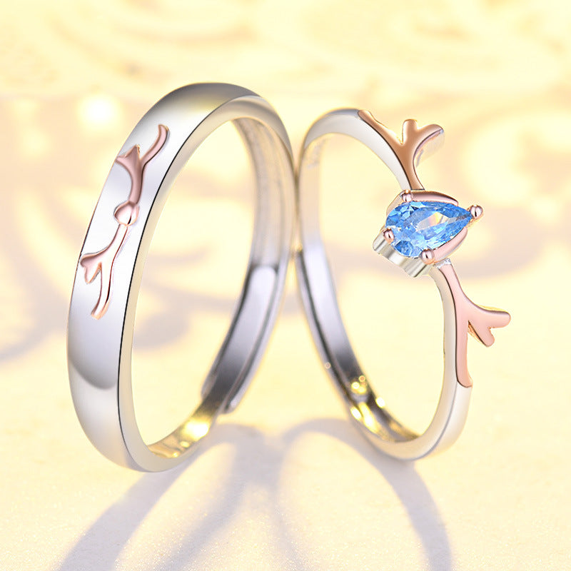 Mobius S925 Sterling Silver with 3A Cubic Zirconia  couple ring a Deer Has Your lover Ring For wedding Size Adjustable