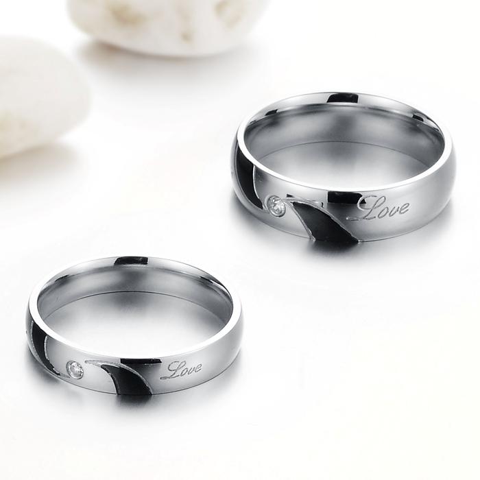 Personalized black diamond set titanium steel couple rings