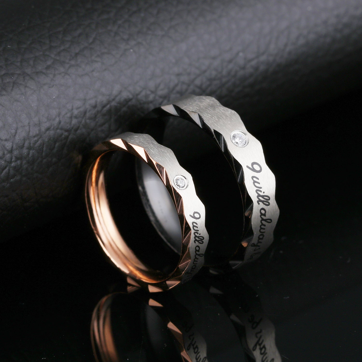 Will always be with you titanium steel Cubic zirconia couple rings Valentine's Day gift