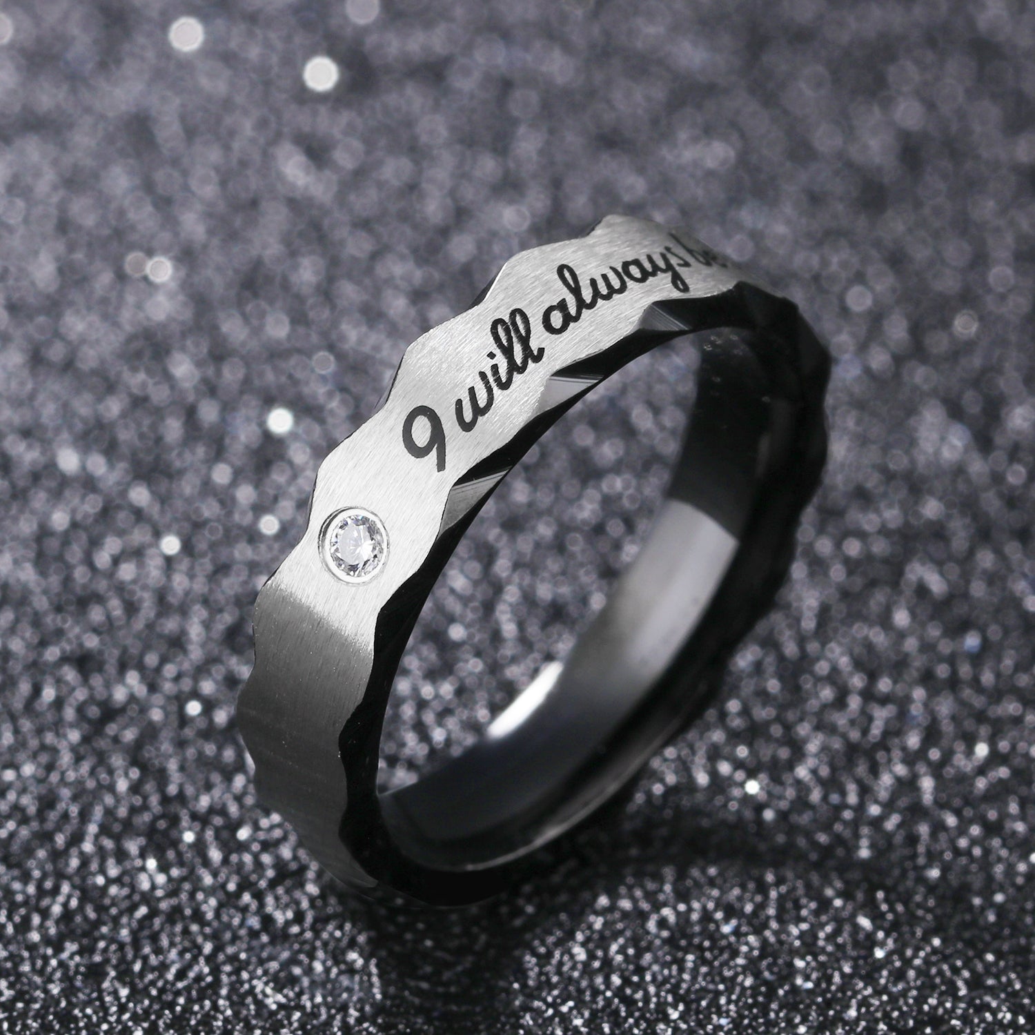 Will always be with you titanium steel Cubic zirconia couple rings Valentine's Day gift