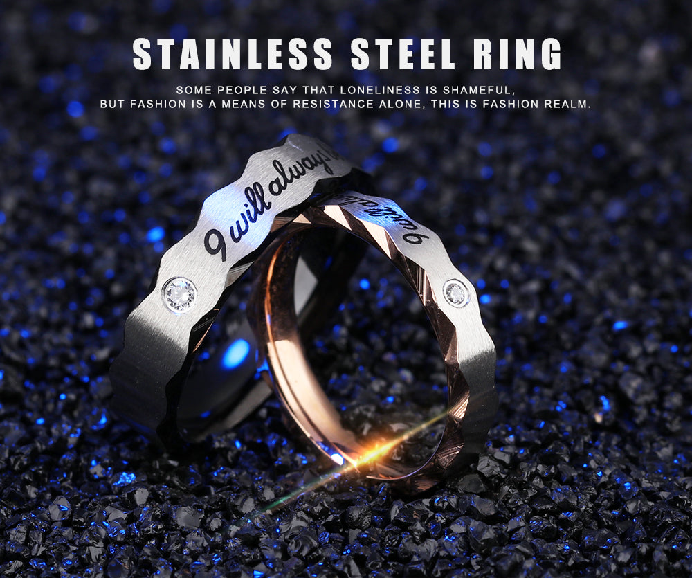 Will always be with you titanium steel Cubic zirconia couple rings Valentine's Day gift