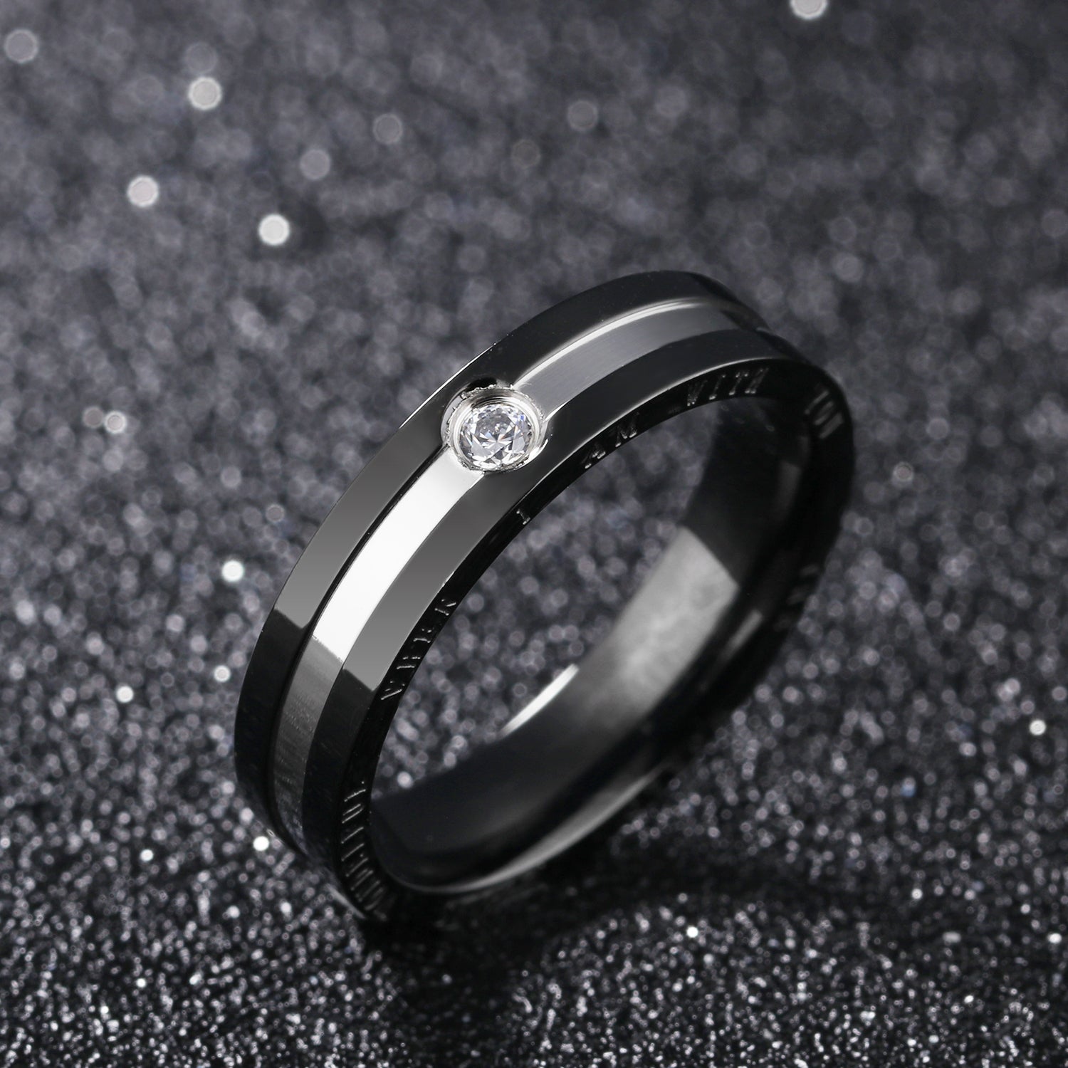 Fashion men's and women's ring personalized diamond inlaid couple titanium steel ring holiday gift