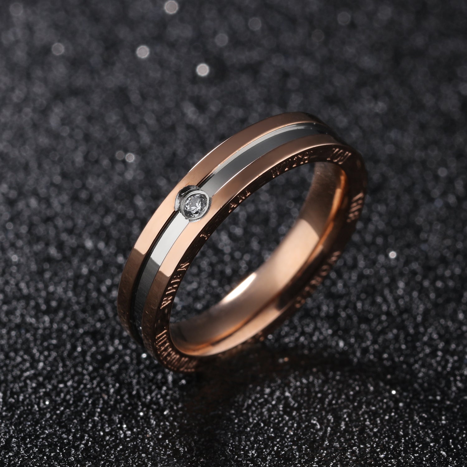 Fashion men's and women's ring personalized diamond inlaid couple titanium steel ring holiday gift