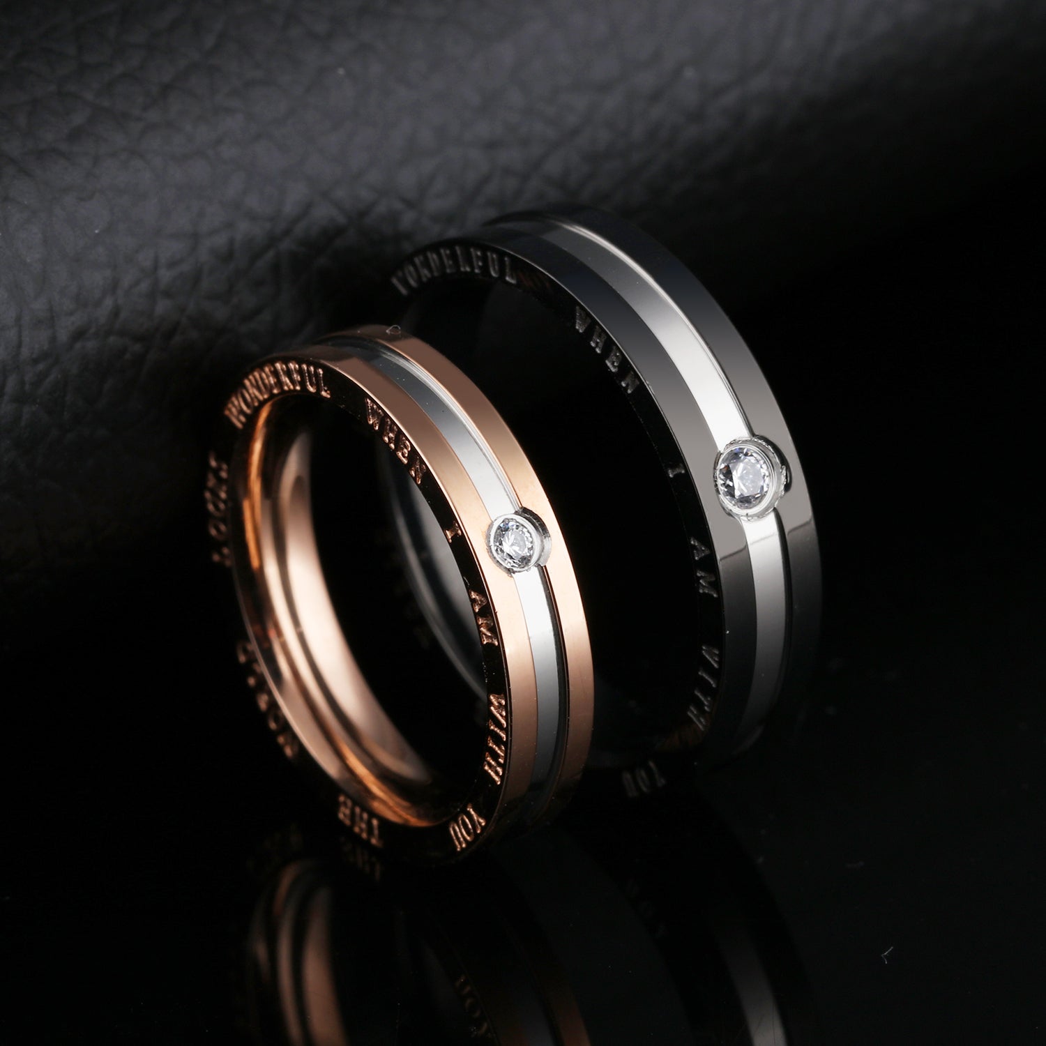 Fashion men's and women's ring personalized diamond inlaid couple titanium steel ring holiday gift