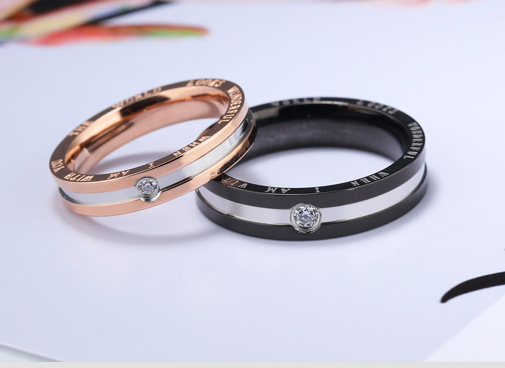 Fashion men's and women's ring personalized diamond inlaid couple titanium steel ring holiday gift