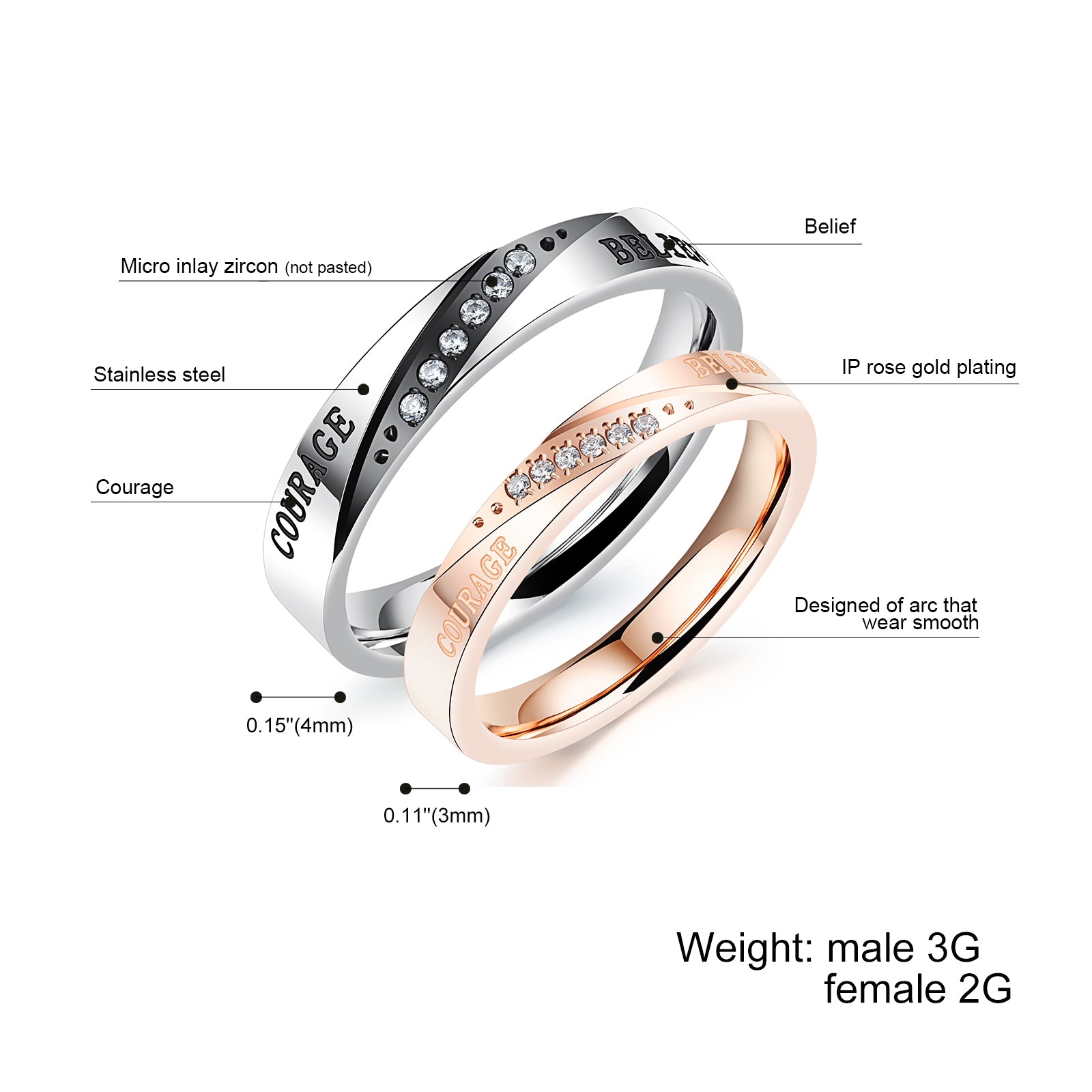 Simple 6-diamond couple ring fashion exquisite titanium steel couple ring Valentine's Day gift