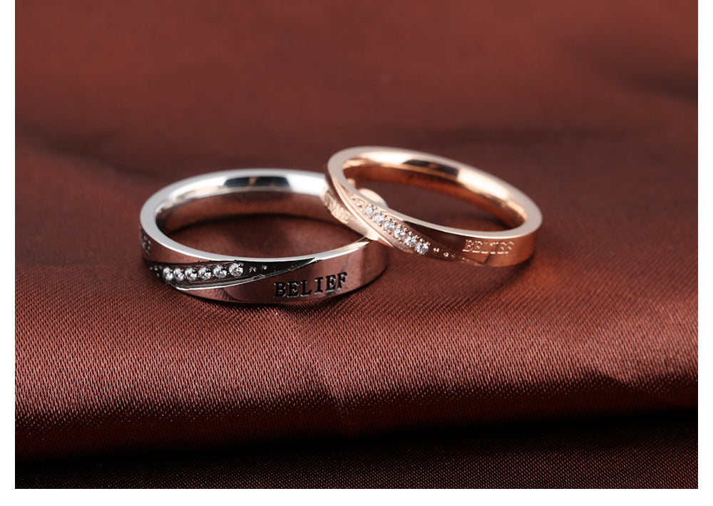 Simple 6-diamond couple ring fashion exquisite titanium steel couple ring Valentine's Day gift