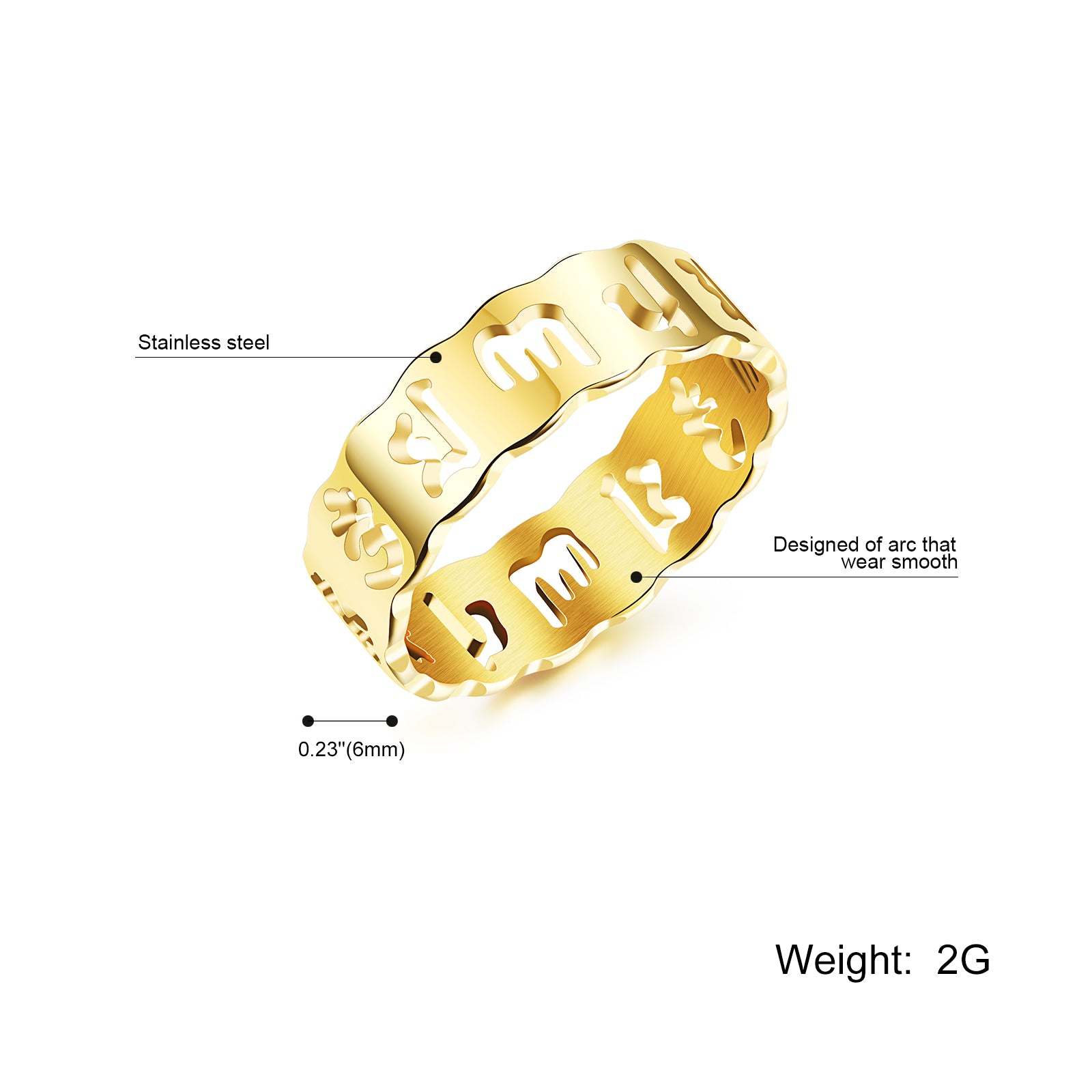 Six character Daming mantra Ring Titanium Steel Gold Plated six character mantra couple ring hollowed out couple ring