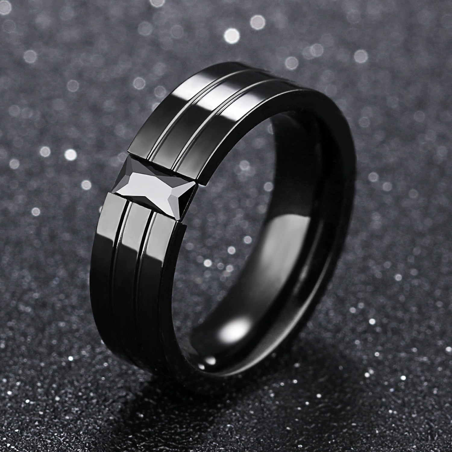 Personalized diamond inlaid titanium steel men's Ring Black zircon trendy men's ring