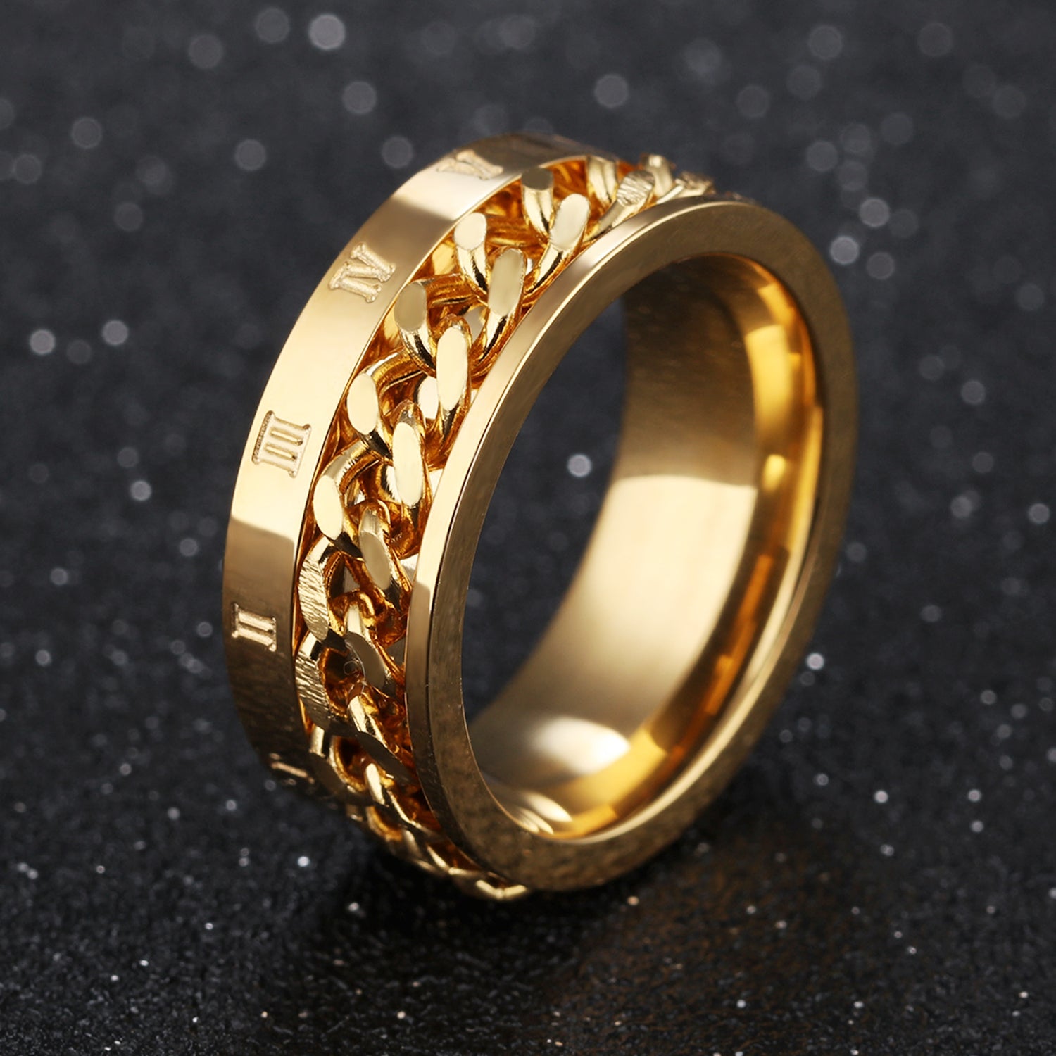 The same tiktok titanium ring, stainless steel chain, Rome digital ring,Gift For men