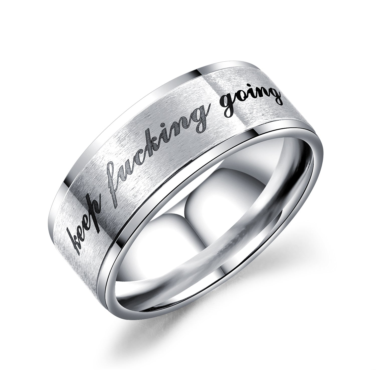 Keep fusing going titanium steel ring men's and women's stainless steel inspirational phrase ring