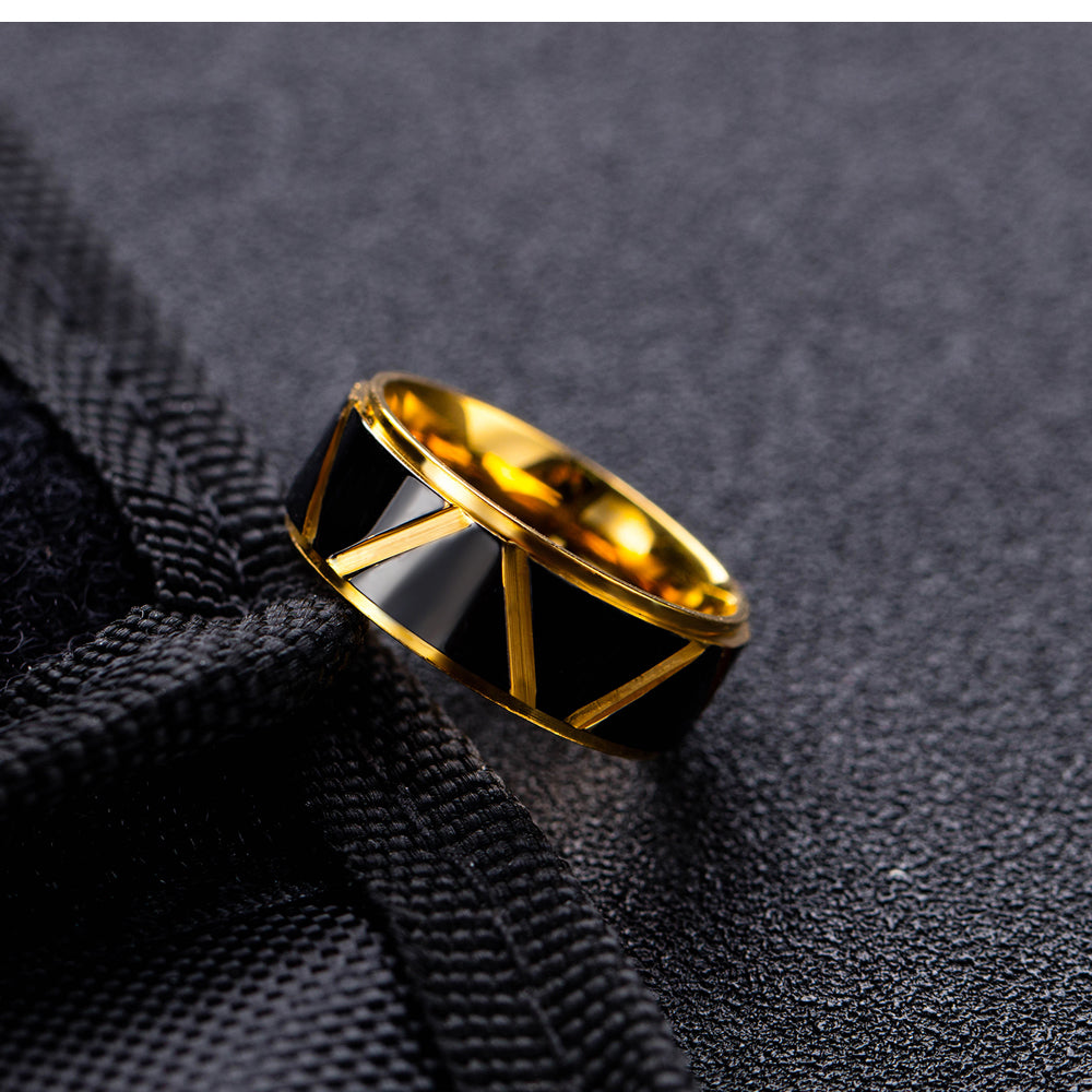 Black  Gold European American Fashion Men's Ring Titanium Steel Ring Gift for Him