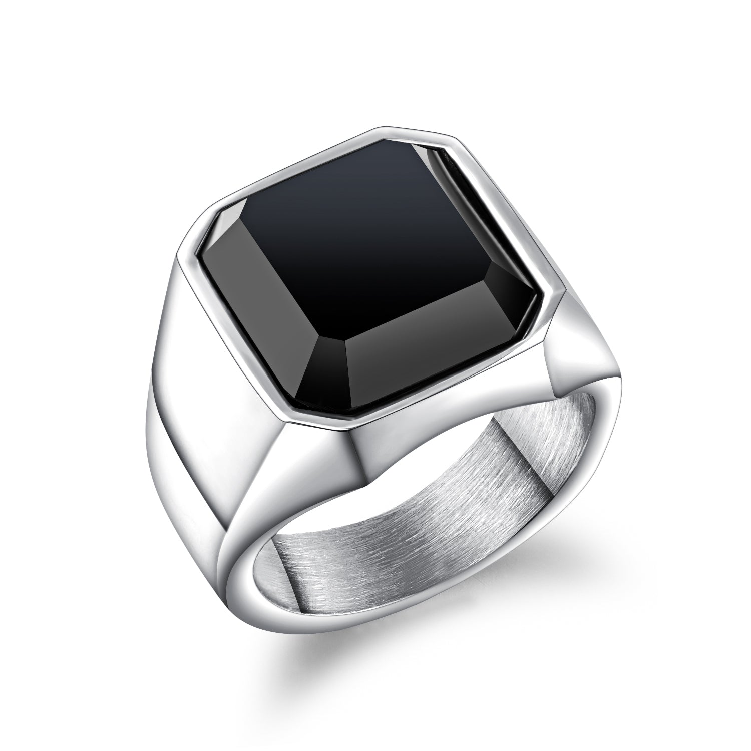 Retro simple trendy men's stainless steel ring titanium steel stone inlaid men's ring