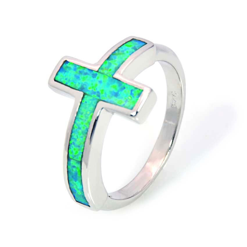 vintage handmade blue opal cross platinum plated ring