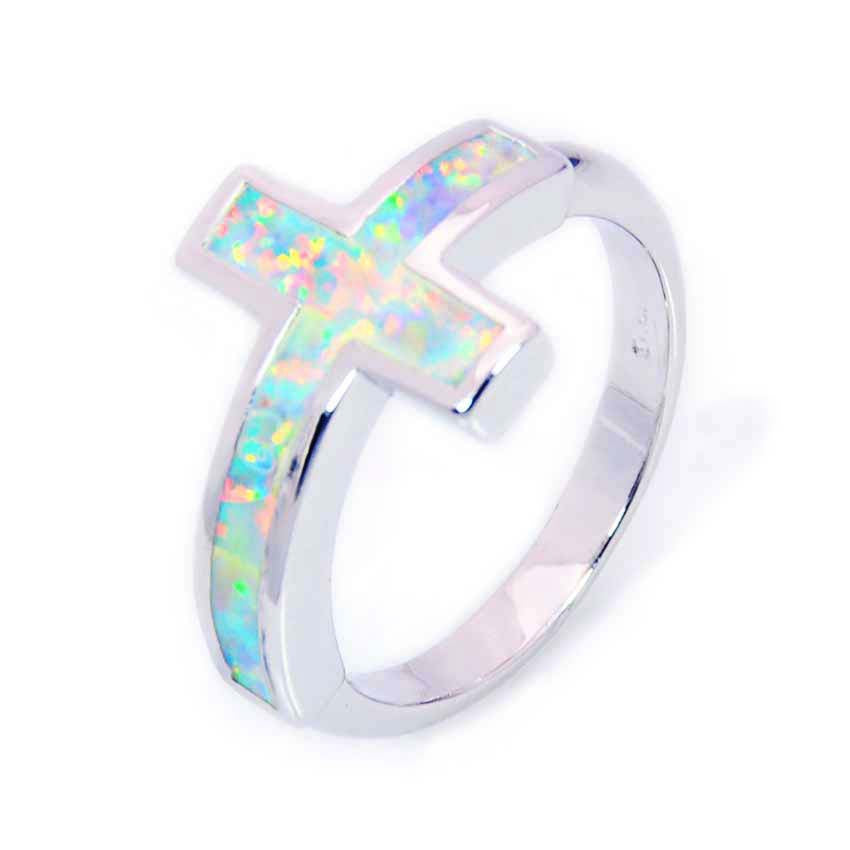 vintage handmade blue opal cross platinum plated ring