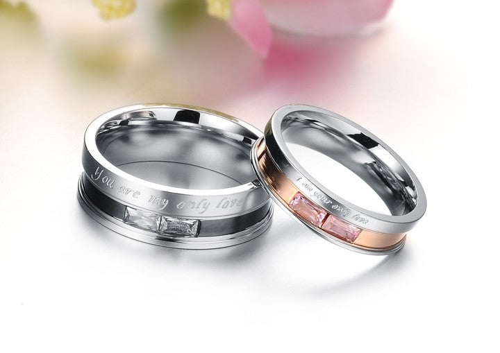 English letter set crystal diamond fashion titanium steel couple ring