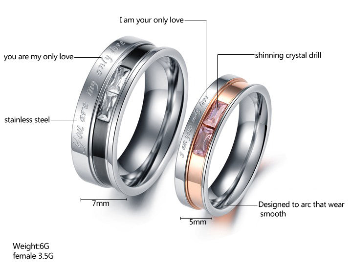 English letter set crystal diamond fashion titanium steel couple ring