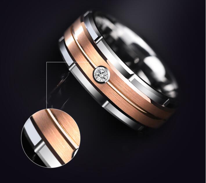 Engravable Round Cut 0.06ct Diamond Wedding Ring For Men In Tungsten